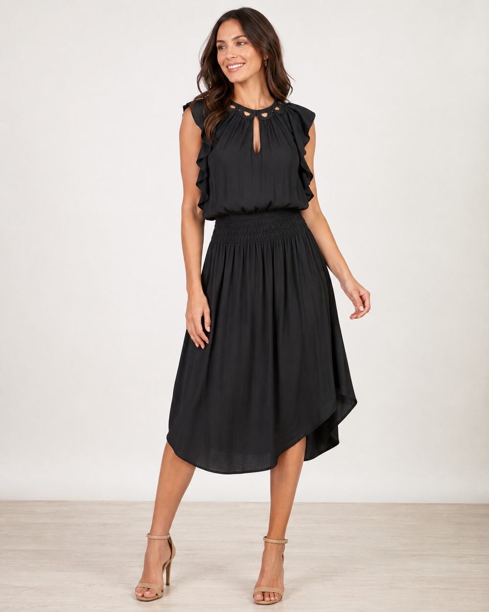 Ramy Brook Wrenn Black Midi Dress Scalloped Embroidered Small